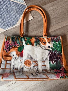 Y2K Vintage Isabella Fiore Beaded Jack Russell Terrier Tote Bag